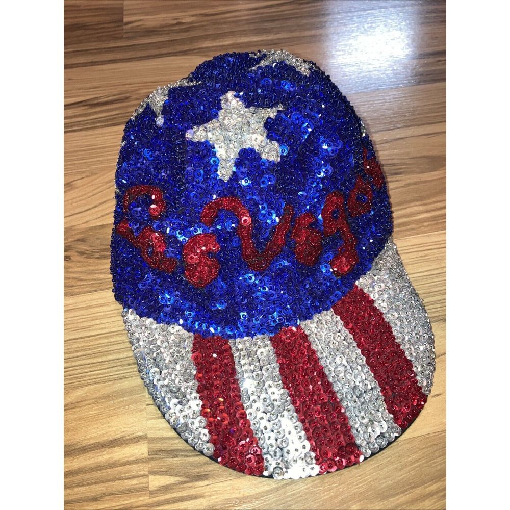 JC Woman's Embroidered Sequins Beads American Flag Hat Las‎ Vegas